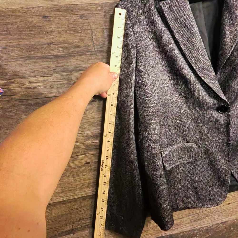 Anne Klein Black & Metallic Silver Tweed Single-Button Blazer - Picture 4 of 7